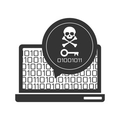 Ransomware alert on a laptop screen. Flat style. Isolated on white background. 