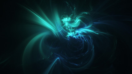 Abstract transparent turquoise crystal shapes. Fantasy light background. Digital fractal art. 3d rendering.