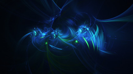 Abstract transparent blue crystal shapes. Fantasy light background. Digital fractal art. 3d rendering.