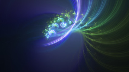 Abstract transparent blue and green crystal shapes. Fantasy light background. Digital fractal art. 3d rendering.