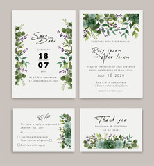 Wedding Invitations save the date card design with elegant garden anemone. - obrazy, fototapety, plakaty