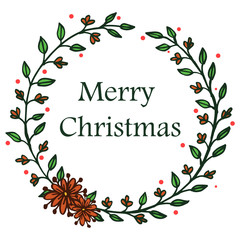 Background text merry christmas with design art of colorful wreath frame. Vector