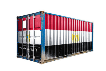 The concept of  Egypt export-import, container transporting and national delivery of goods. The transporting container with the national flag of Egypt, view front
