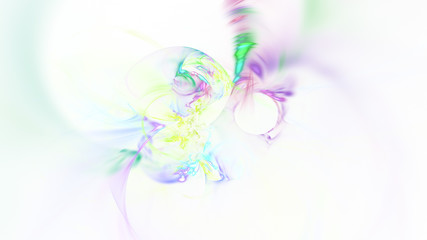 Abstract transparent green and pink crystal shapes. Fantasy light background. Digital fractal art. 3d rendering.