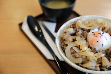 Japanese beef on rice bowl Gyudon , Japanese food