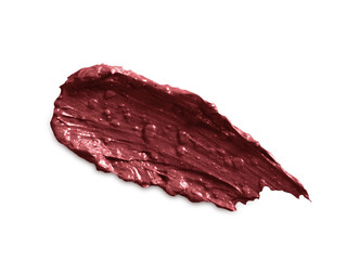 Lipstick smear smudge swatch isolated on white background. Make up creamy texture. Dark nude color cosmetic product brushstroke swipe sample