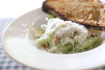 Salad with bread in white tone appetizer