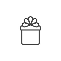 Surprise Gift box with bow ribbon line icon. linear style sign for mobile concept and web design. Present, gift box outline vector icon. Symbol, logo illustration. Vector graphics