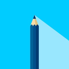 Blue pencil icon in flat style with long shadow. Also suitable for background, banner or template. Vector illustration on blue background.