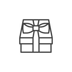 Square gift box with bow ribbon line icon. linear style sign for mobile concept and web design. Present, gift box outline vector icon. Symbol, logo illustration. Vector graphics
