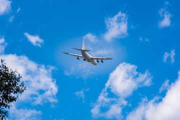 Fototapeta na wymiar huge cargo transport plane takes off in the sky