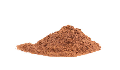 Pile of chocolate protein powder isolated on white