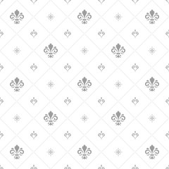 Seamless vector pattern. Modern geometric light silver ornament with royal lilies. Classic vintage background
