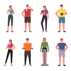 Obraz premium People working out in the gym. flat design style minimal vector illustration.