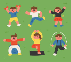 Cute hand drawn children characters set. flat design style minimal vector illustration.