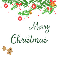 Space for text, banner merry christmas, with plant of green leafy floral frame. Vector