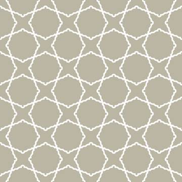 Seamless vector white ornament in arabian style. Geometric abstract beige and white background. Pattern for wallpapers and backgrounds