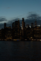 Financial district skyline at night