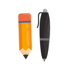 Pencil and pen vector illustration isolated on white background. Pencil and pen clip art