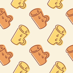 Seamless background with hand drawn colorful mugs . Suitable for tablecloth, cloth, fabric, wrapping paper, cafe, surfaces.