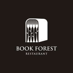 Book forest with fork illustration logo design