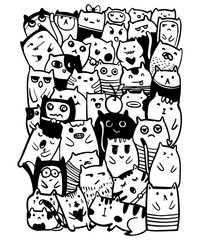 Black and white Hand draw vector, Cat Characters style doodles illustration coloring for children vector.