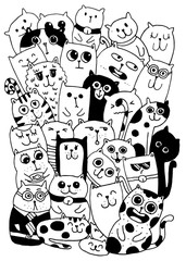 Black and white Hand draw vector, Cat Characters style doodles illustration coloring for children vector. - 290203527