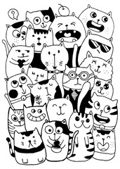 Black and white Hand draw vector, Cat Characters style doodles illustration coloring for children vector. - 290203532