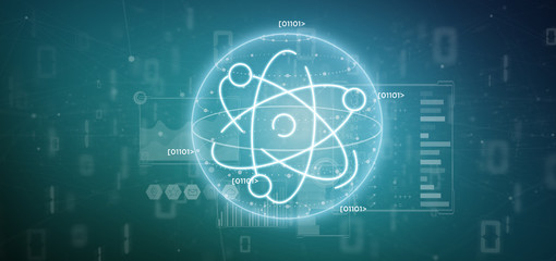 Atom icon surrounded by data