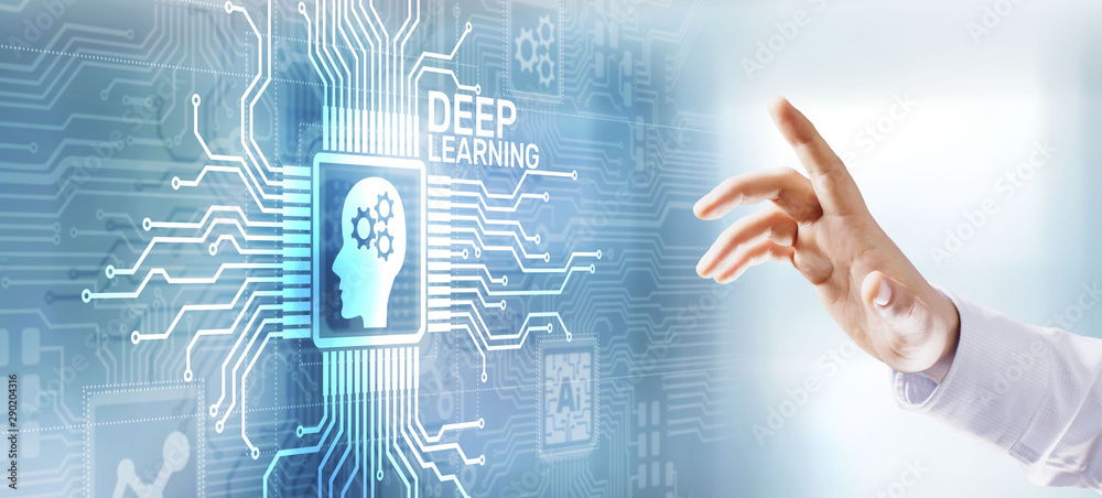 Poster deep machine learning ai artificial intelligence digital technology concept on virtual screen.