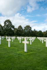 view of headstones in the American Cemetery at Omaha Beach in Normandy