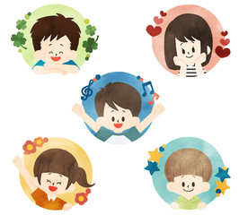 子供たち-アイコン-水彩