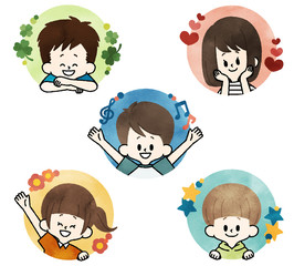 子供たち-アイコン-水彩