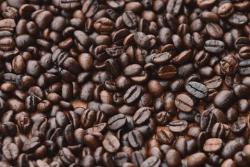 Coffee beans background.Roasted arabica coffee bean used as a background.