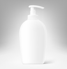 Blank plastic bottle with dispenser mockup for cosmetics . Vector illustration isolated on grey background. Can be use for your design, advertising, promo and etc. EPS10.	