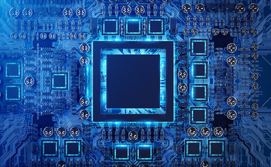 Close-up view of a modern GPU card with circuit 3D rendering