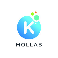 molecule initial Letter K Logo design , Lab Logo Design Element , Design Vector with Dots. - VECTOR