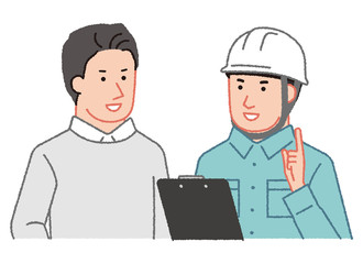 作業員から説明を受ける依頼者