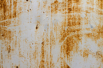 Vintage dark white metal sheet from the ship with dirty and rusty surface background. Scratch and cracking color on the old steel plate textured with sun lighting.
