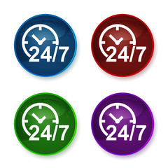24/7 clock icon shiny round buttons set illustration