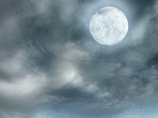 Naklejka na ściany i meble Super full Moon on Night sky with cloudy . Full Moon in Peaceful Serenity nature background, outdoor at nighttime.
