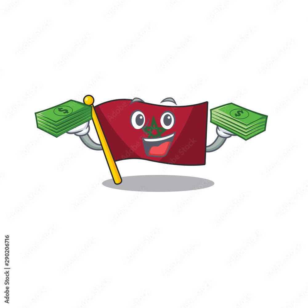 Sticker With money bag morocco flag character above cartoon chair