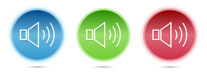 Volume speaker icon glass round buttons set illustration