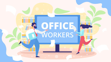 Busy, Hurrying Office Workers Flat Vector Concept