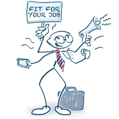 Strichmännchen mit mehreren Händen und fit für den Job