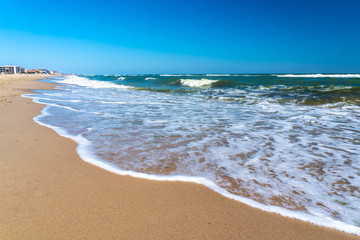 Fototapeta na wymiar Beautyful beach on coast of Back sea in Zatoka, Odessa.