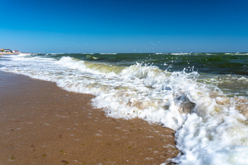 Beautyful beach on coast of Back sea in Zatoka, Odessa.