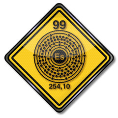 Chemieschild und Chemiezeichen mit Einsteinium