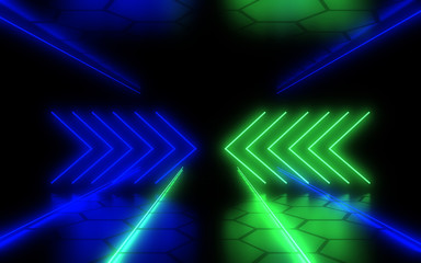3D abstract background with neon light. 3d illustration