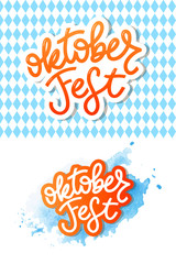 Oktoberfest handwritten lettering. Oktoberfest typography vector design for greeting cards and poster. Beer Festival vector banner. Design template celebration. Vector illustration.